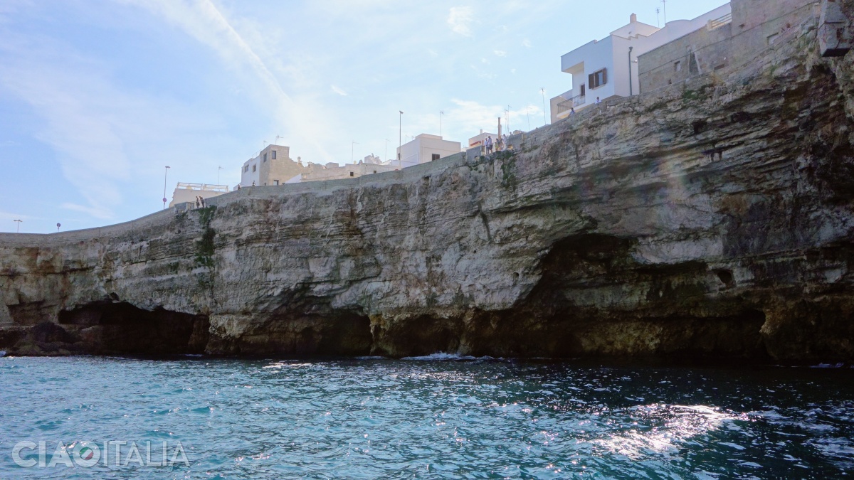 Numerous sea caves open up in the rocky promontory on which Polignano a Mare is perched.
