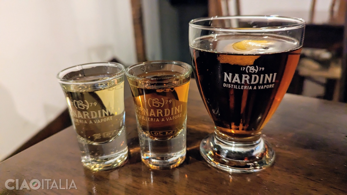 Traditional drinks from Bassano: grappa, Tagliatella, and Mezzoemezzo