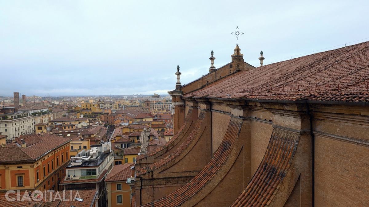 From above, you can see the cathedral's roof.