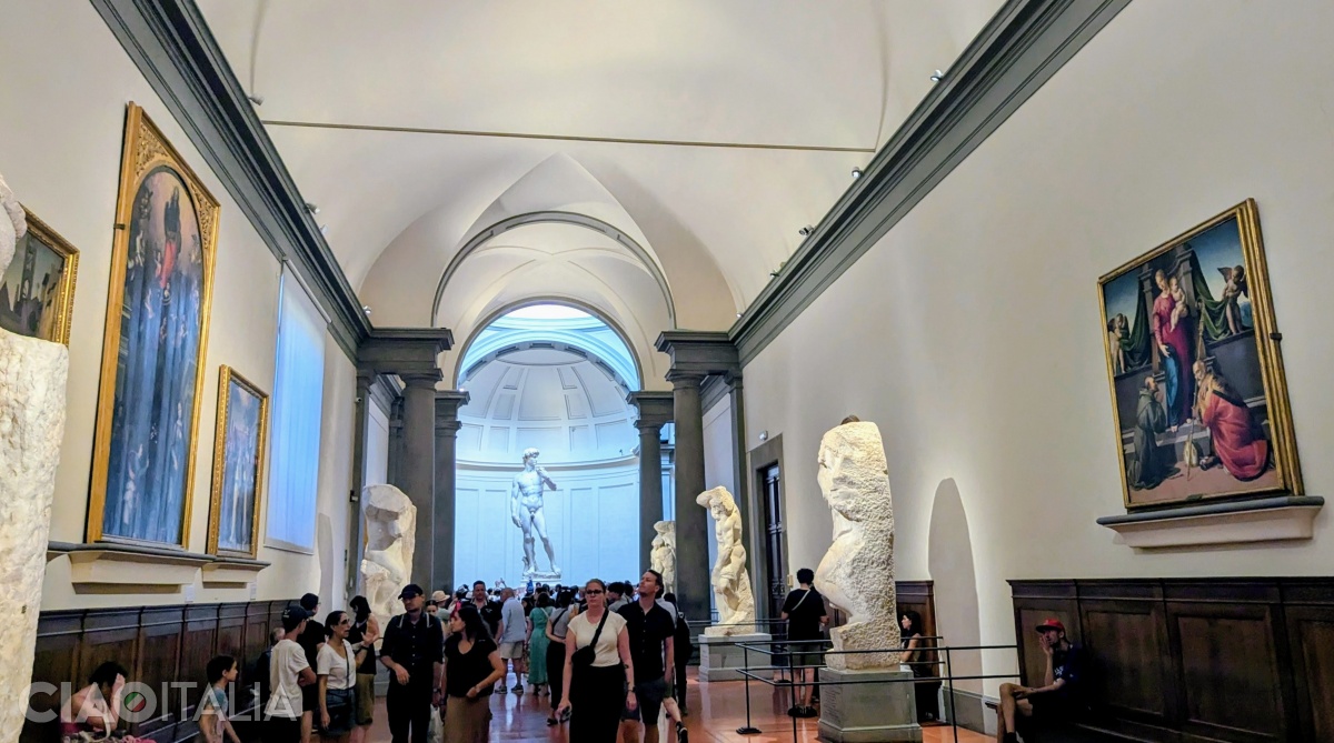 Michelangelo's statues are on display in the Hall of the Prisoners.