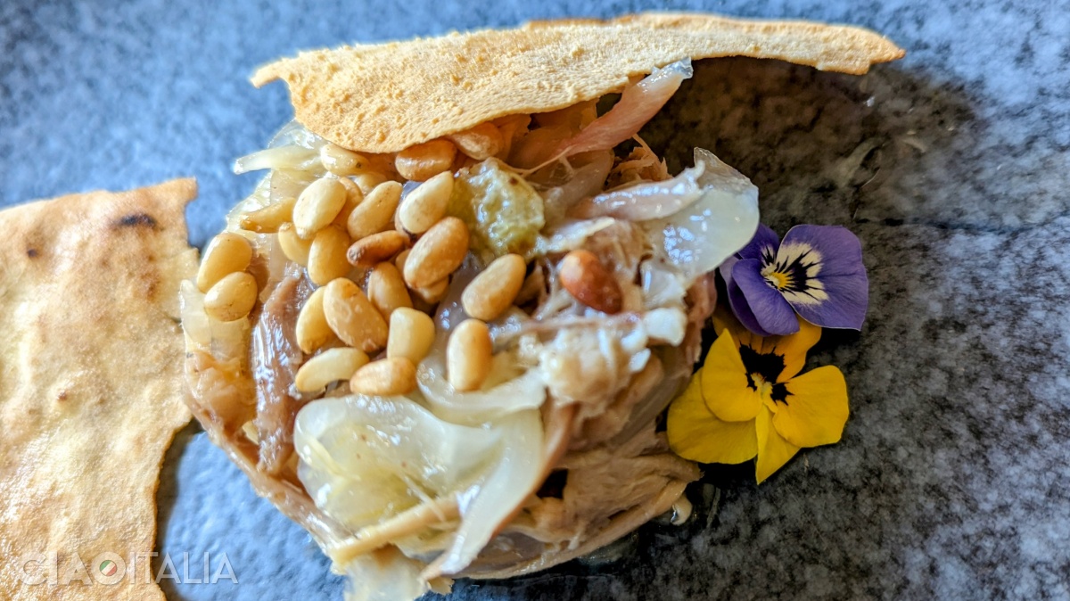 Gallina Padovana in saor - an appetizer at Caff&egrave; Pedrocchi, in a modern interpretation