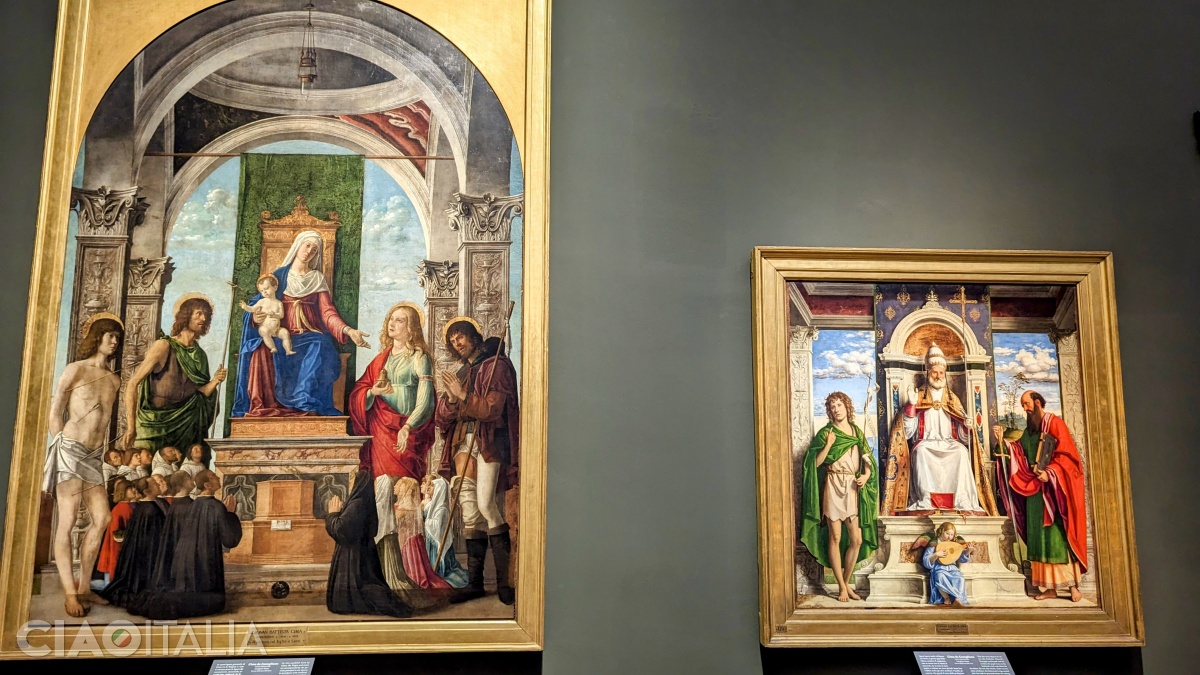 Cima da Conegliano - "The Virgin with Child on the Throne" (left, 1487-1488) and "Saint Peter on the Throne, with Saint John the Baptist and Saint Paul" (right, 1515-1516)