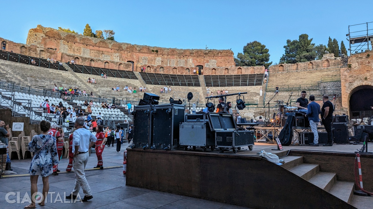 On the stage of the ancient theater in Taormina, performances are frequently held.