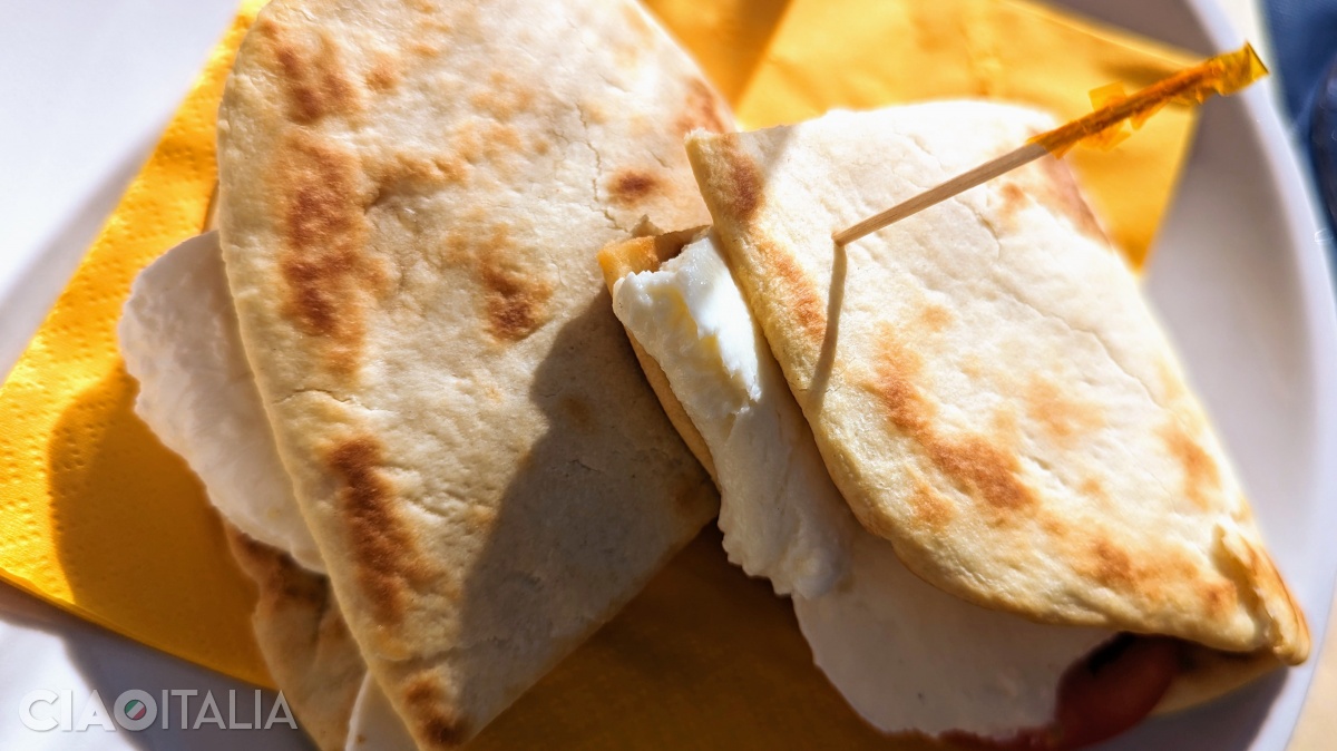 Piadina filled with mozzarella and tomatoes