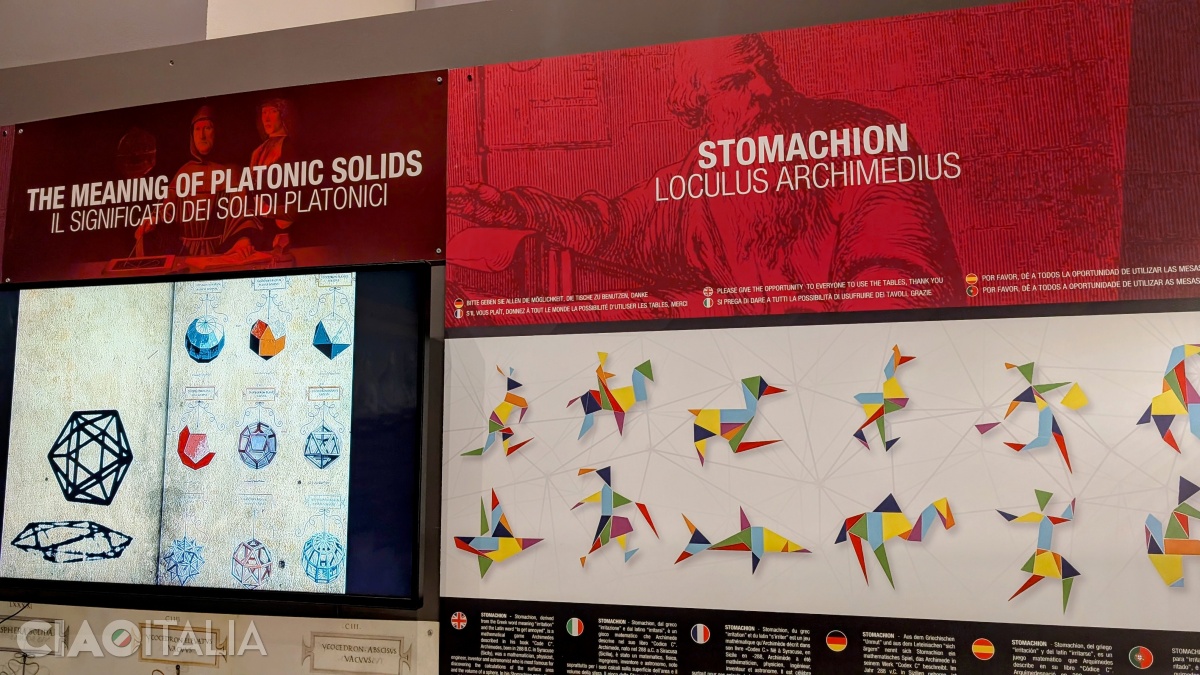"Stomachion" is a mathematical game described by Archimedes. The game consists of 14 different shapes, which are needed to form a square (or other figures).