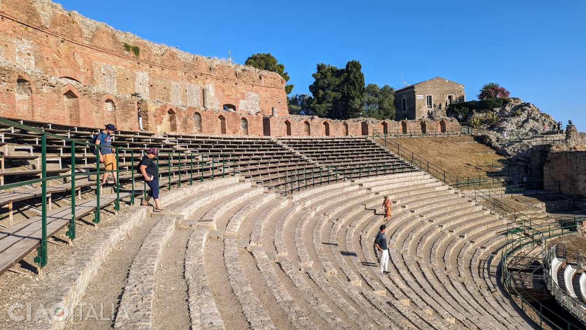 Above the seating tiers, the Romans erected a brick portico.