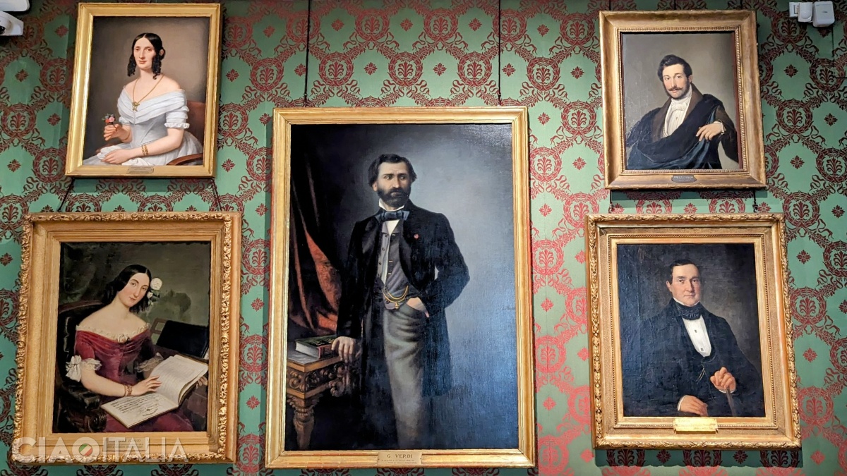 In the center is the portrait of the composer Giuseppe Verdi.