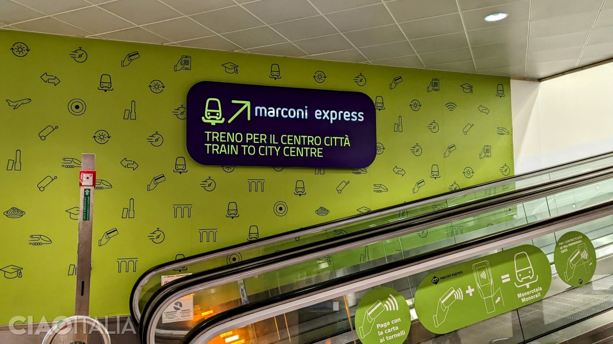 The Marconi Express train station is located on the first floor of the terminal.
