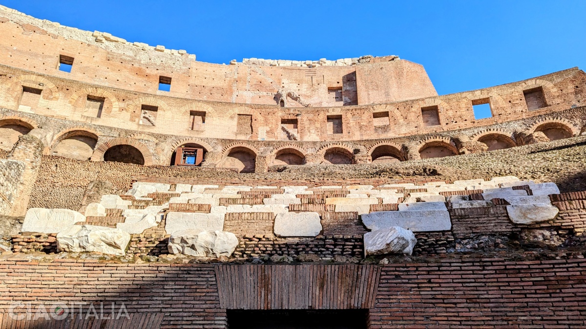 In one part of the Colosseum, fragments of the marble that covered the tiers are still preserved.